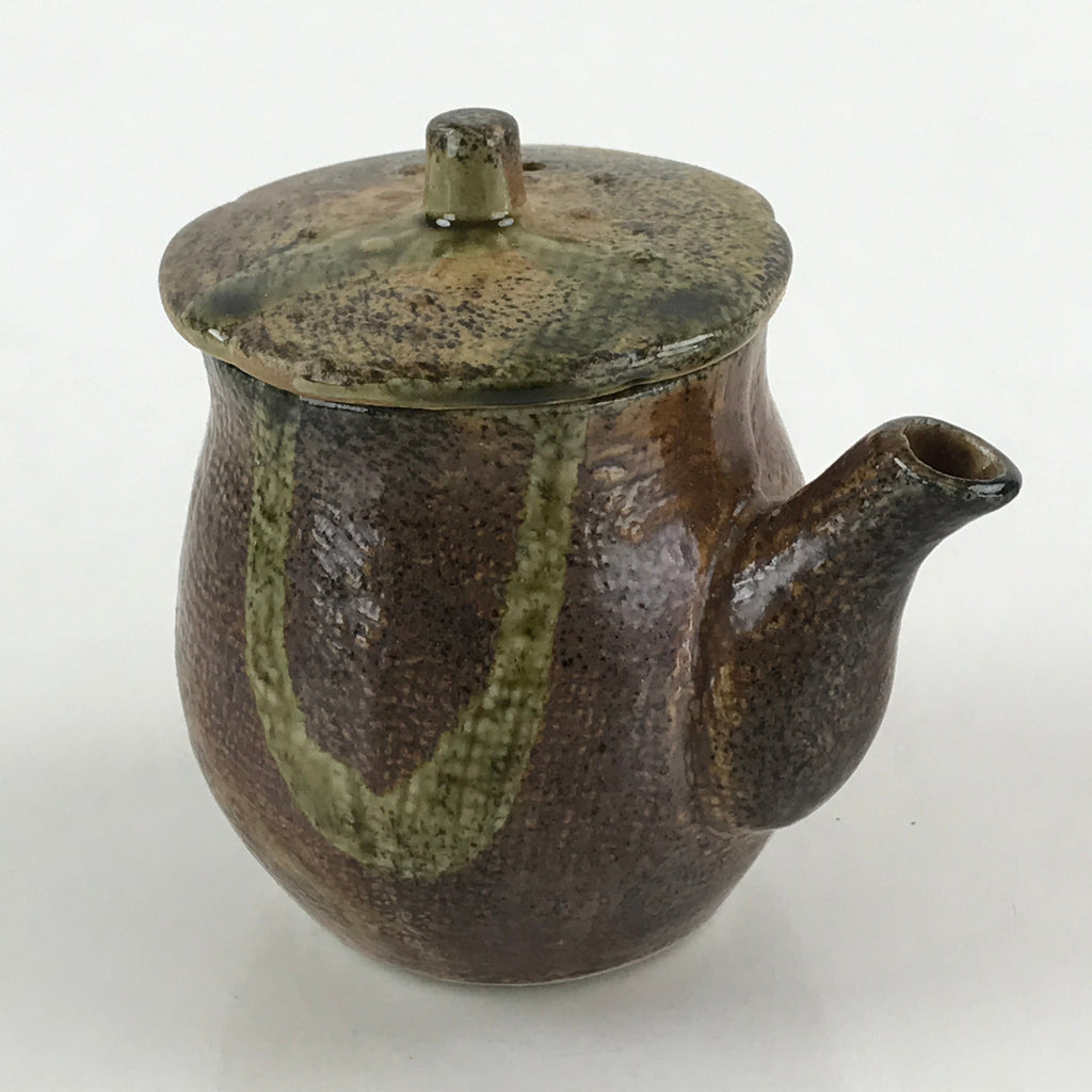 Japanese Ceramic Soy Sauce Dispenser Vtg Small Pot Pottery Yakimono Brown PY448
