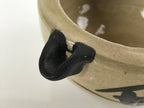 Japanese Ceramic Spouted Bowl Vtg Katakuchi Beige Glaze Black Design PY736