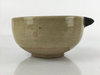 Japanese Ceramic Spouted Bowl Vtg Katakuchi Beige Glaze Black Design PY736