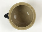 Japanese Ceramic Spouted Bowl Vtg Katakuchi Beige Glaze Black Design PY736