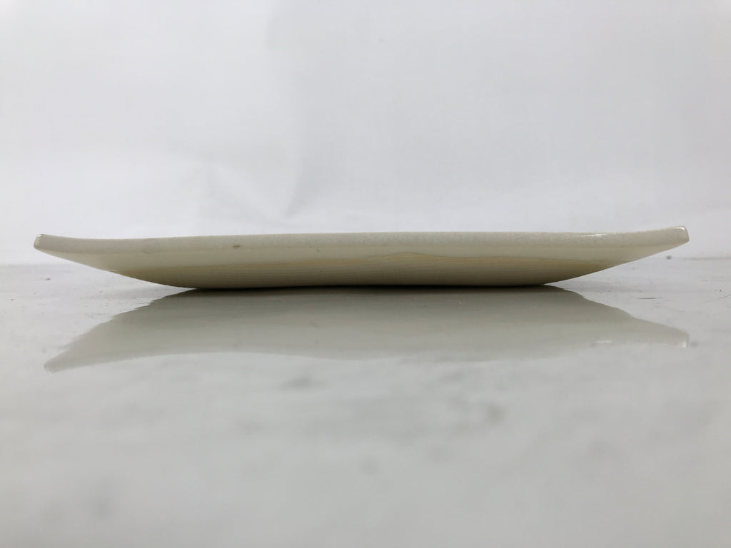 Japanese Ceramic Square Plate Vtg Beige Crackle Glaze Pot Green Pottery PX796