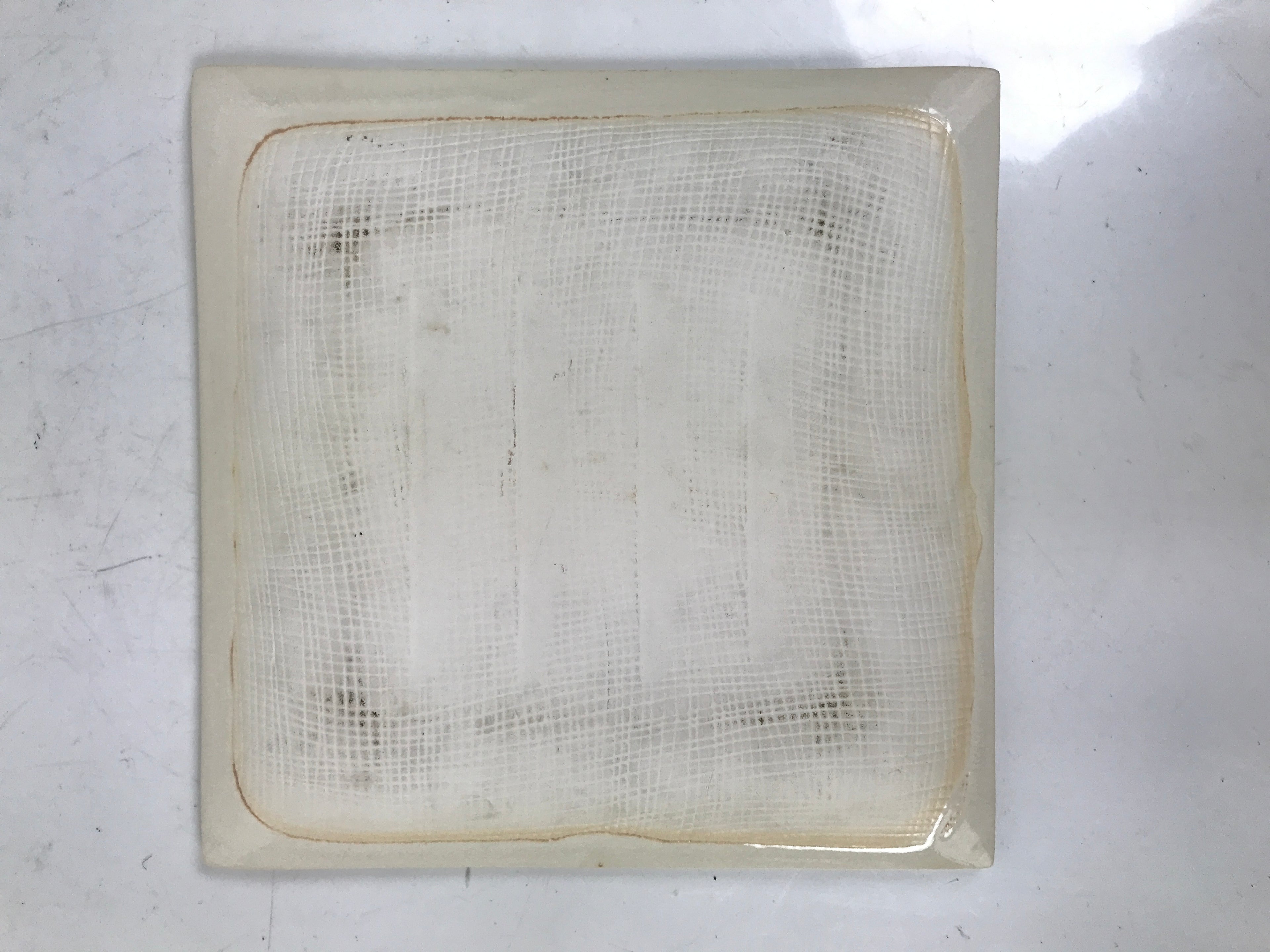 Japanese Ceramic Square Plate Vtg Beige Crackle Glaze Pot Green Pottery PX796