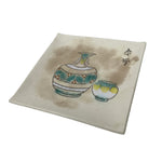 Japanese Ceramic Square Plate Vtg Beige Crackle Glaze Pot Green Pottery PX796