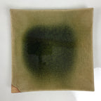 Japanese Ceramic Square Plate Vtg Iga Ware Green Crackle Glaze Wooden Box PX813