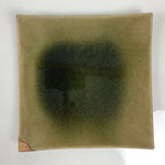 Japanese Ceramic Square Plate Vtg Iga Ware Green Crackle Glaze Wooden Box PX813