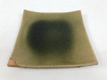 Japanese Ceramic Square Plate Vtg Iga Ware Green Crackle Glaze Wooden Box PX813