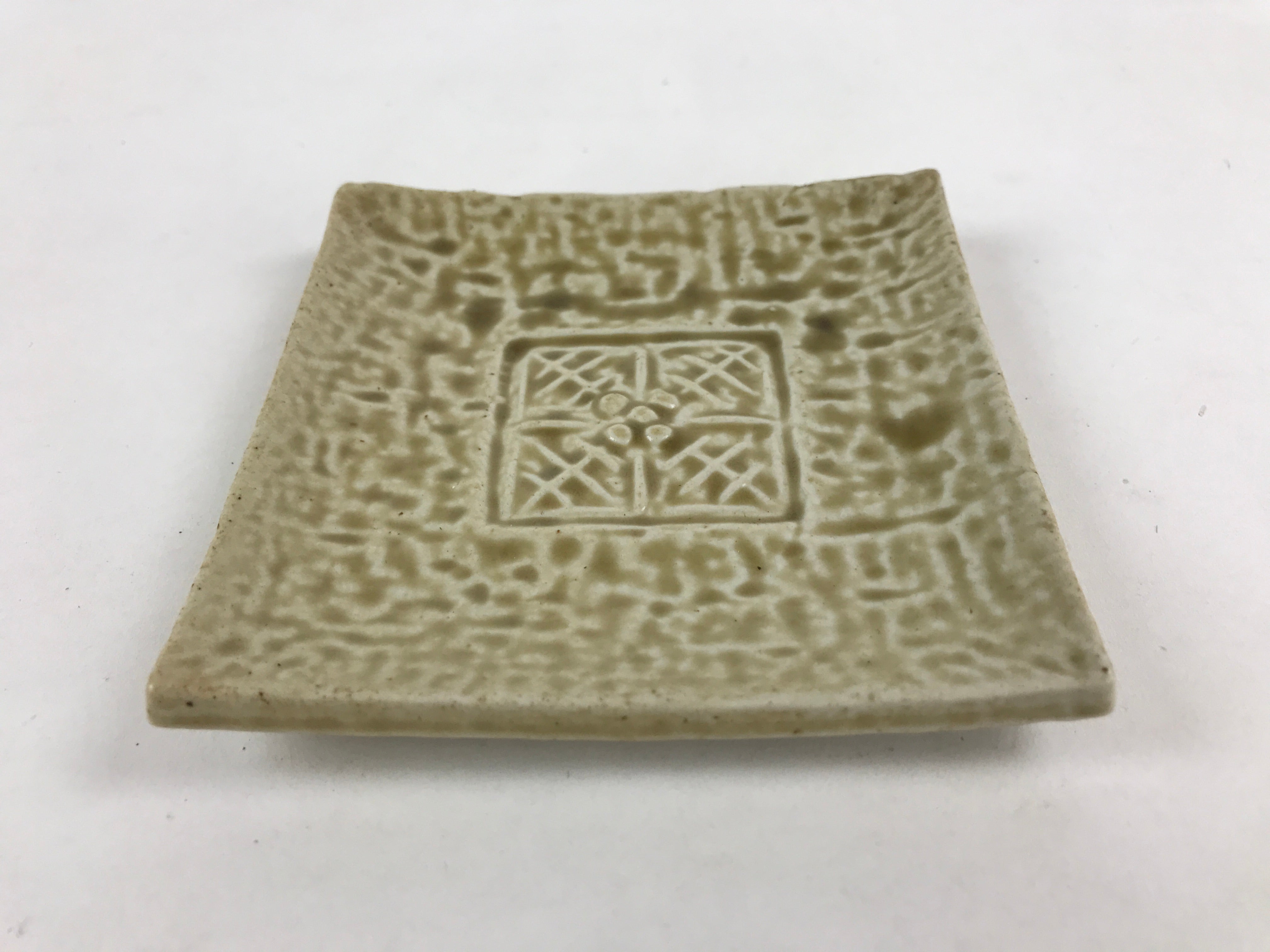 Japanese Ceramic Square Small Plate Vtg Beige Meimeizara Kozara Yakimono PY478