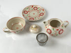 Japanese Ceramic Stacking Lidded Teapot Teacup Saucer Set Floral Beige Red PY717