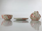 Japanese Ceramic Stacking Lidded Teapot Teacup Saucer Set Floral Beige Red PY717