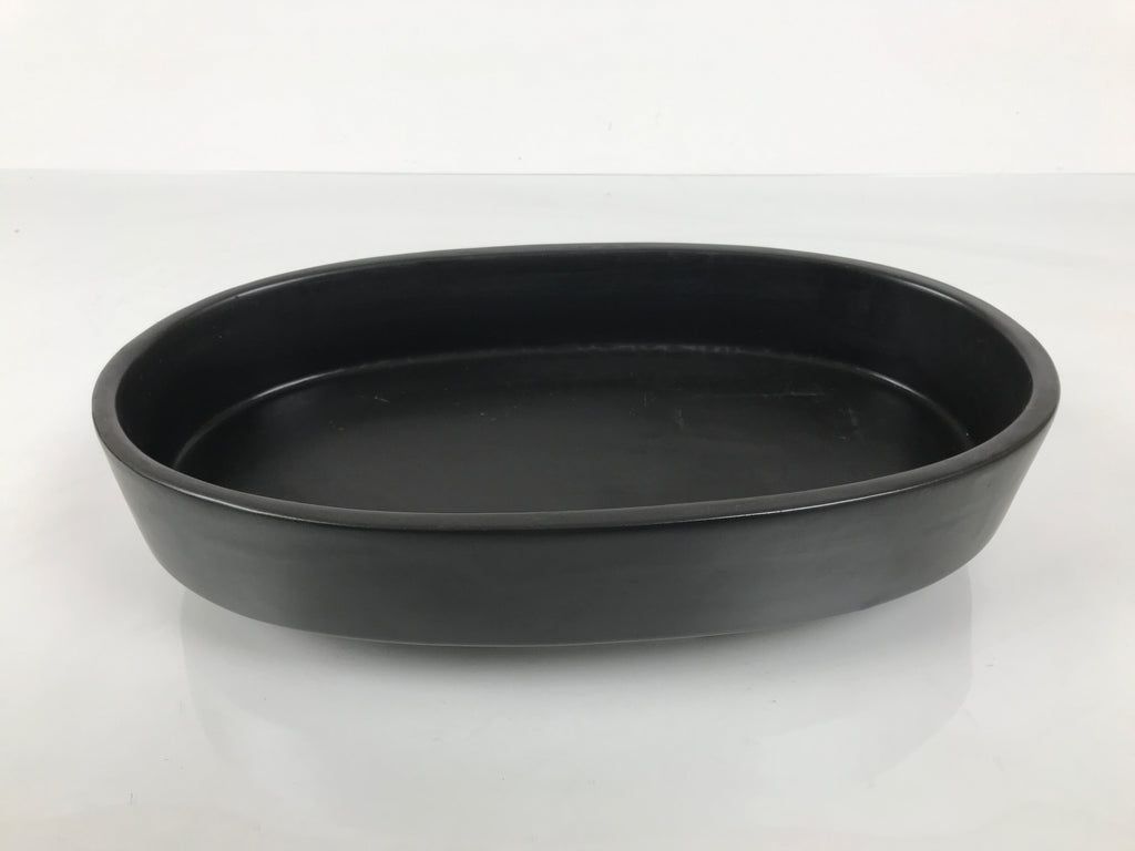 Japanese Ceramic Suiban Flower Vase Pottery Ikebana Accessory Black Oval Y560