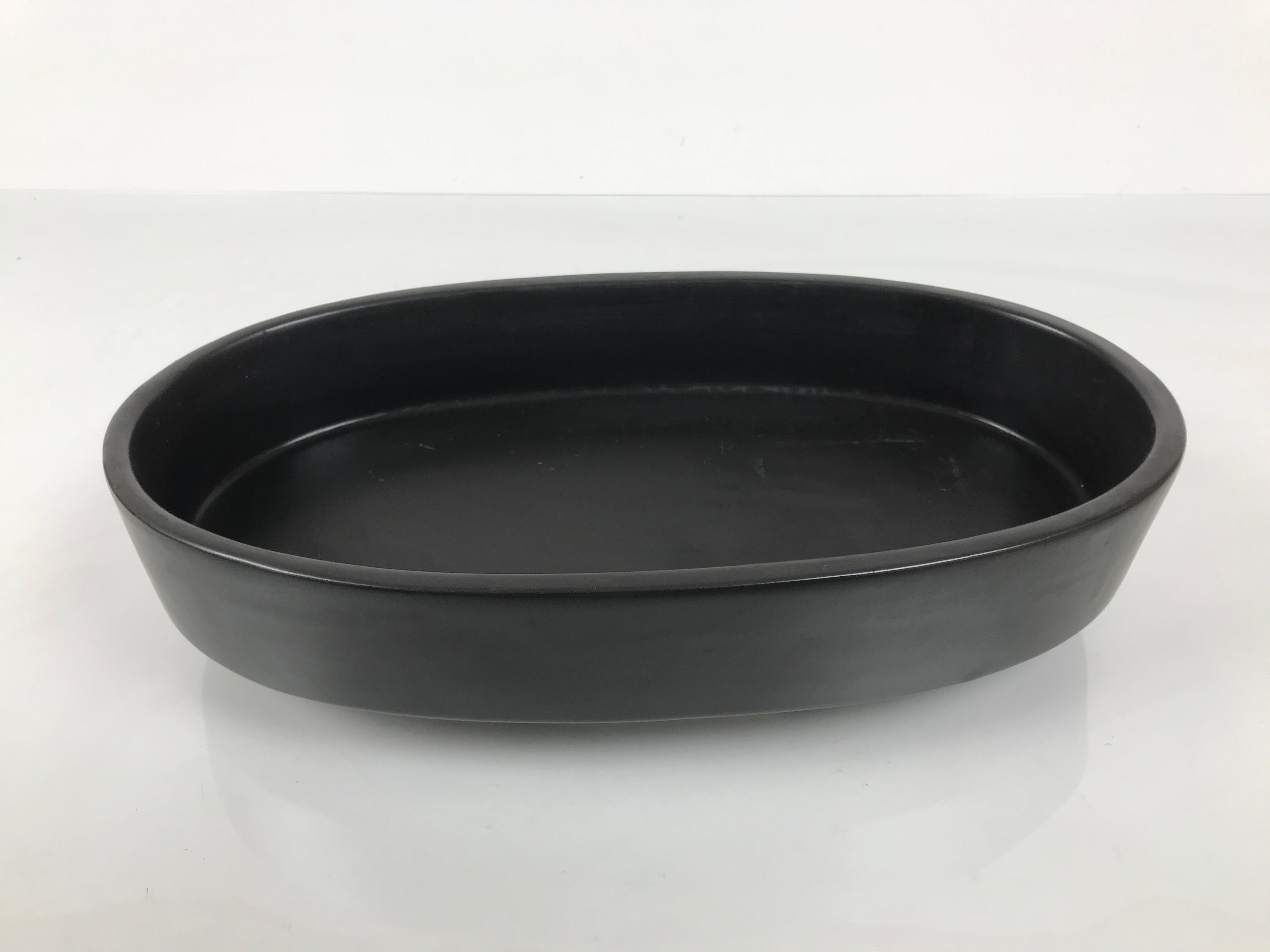 Japanese Ceramic Suiban Flower Vase Pottery Ikebana Accessory Black Oval Y560