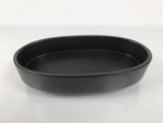 Japanese Ceramic Suiban Flower Vase Pottery Ikebana Accessory Black Oval Y560