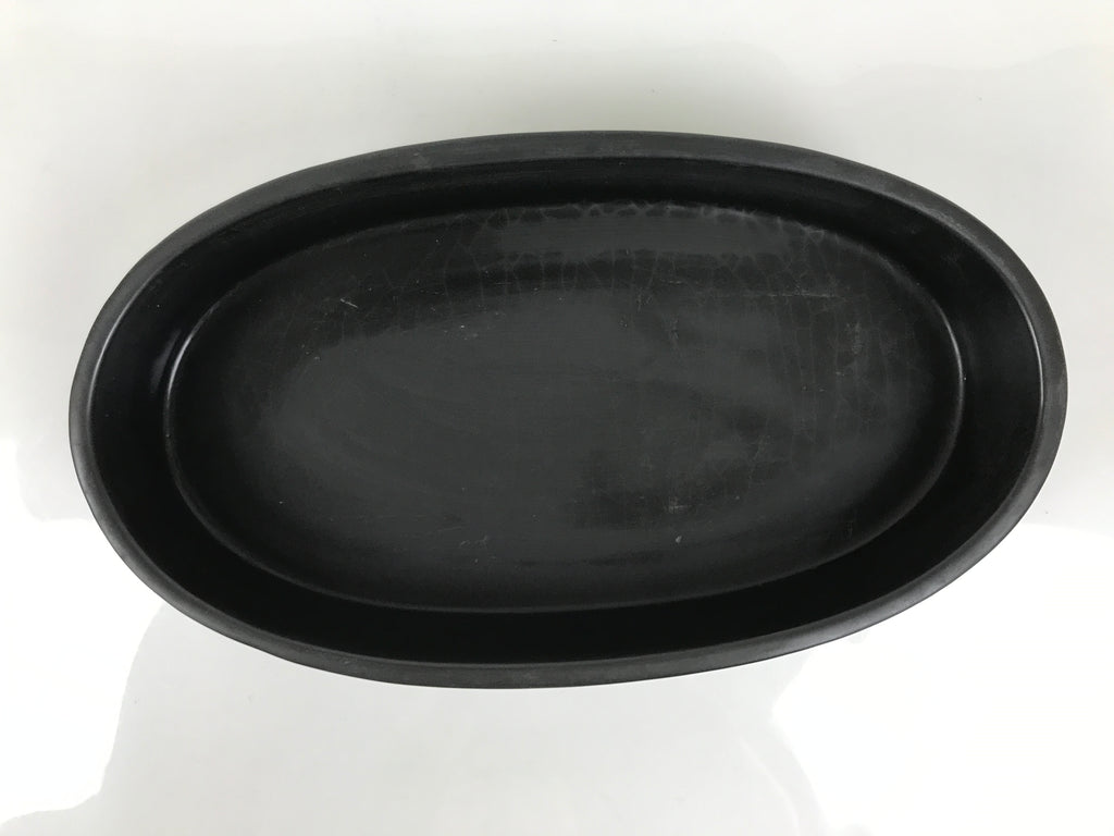 Japanese Ceramic Suiban Flower Vase Pottery Ikebana Accessory Black Oval Y560