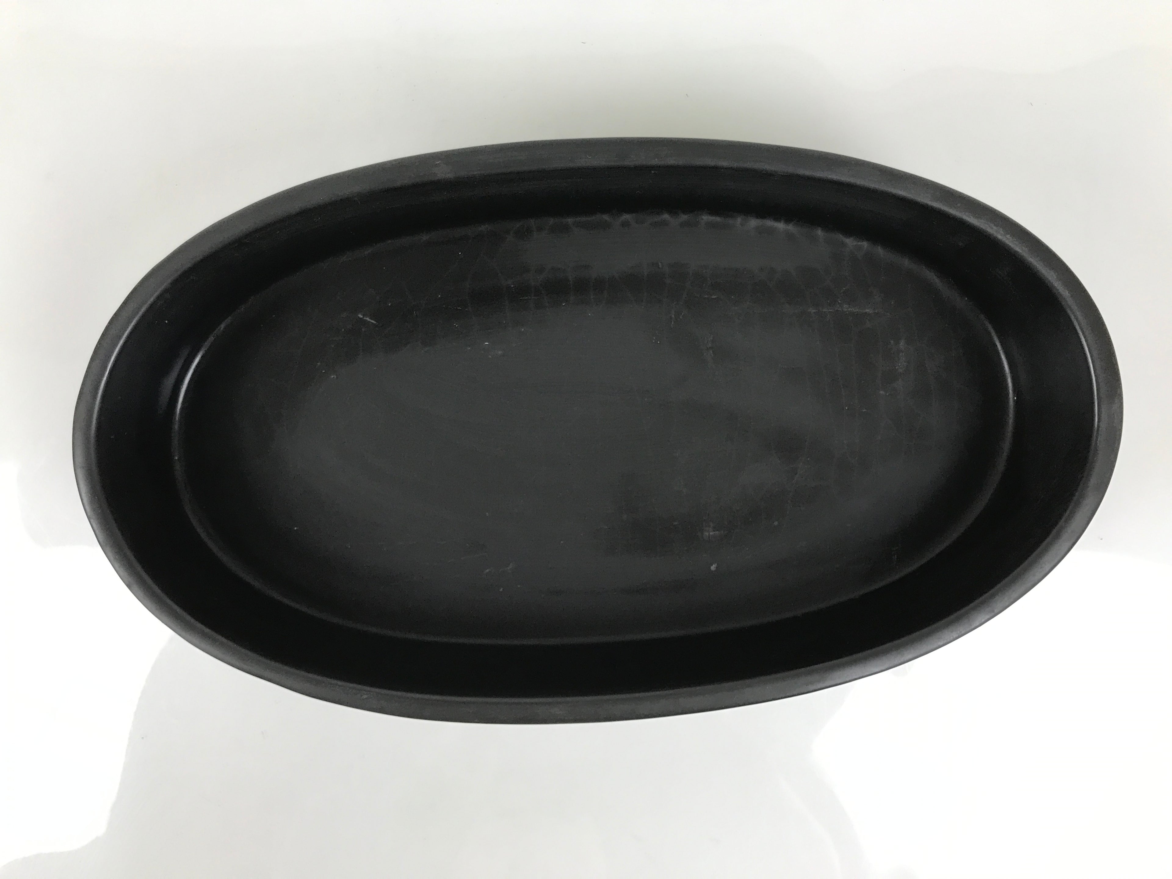 Japanese Ceramic Suiban Flower Vase Pottery Ikebana Accessory Black Oval Y560