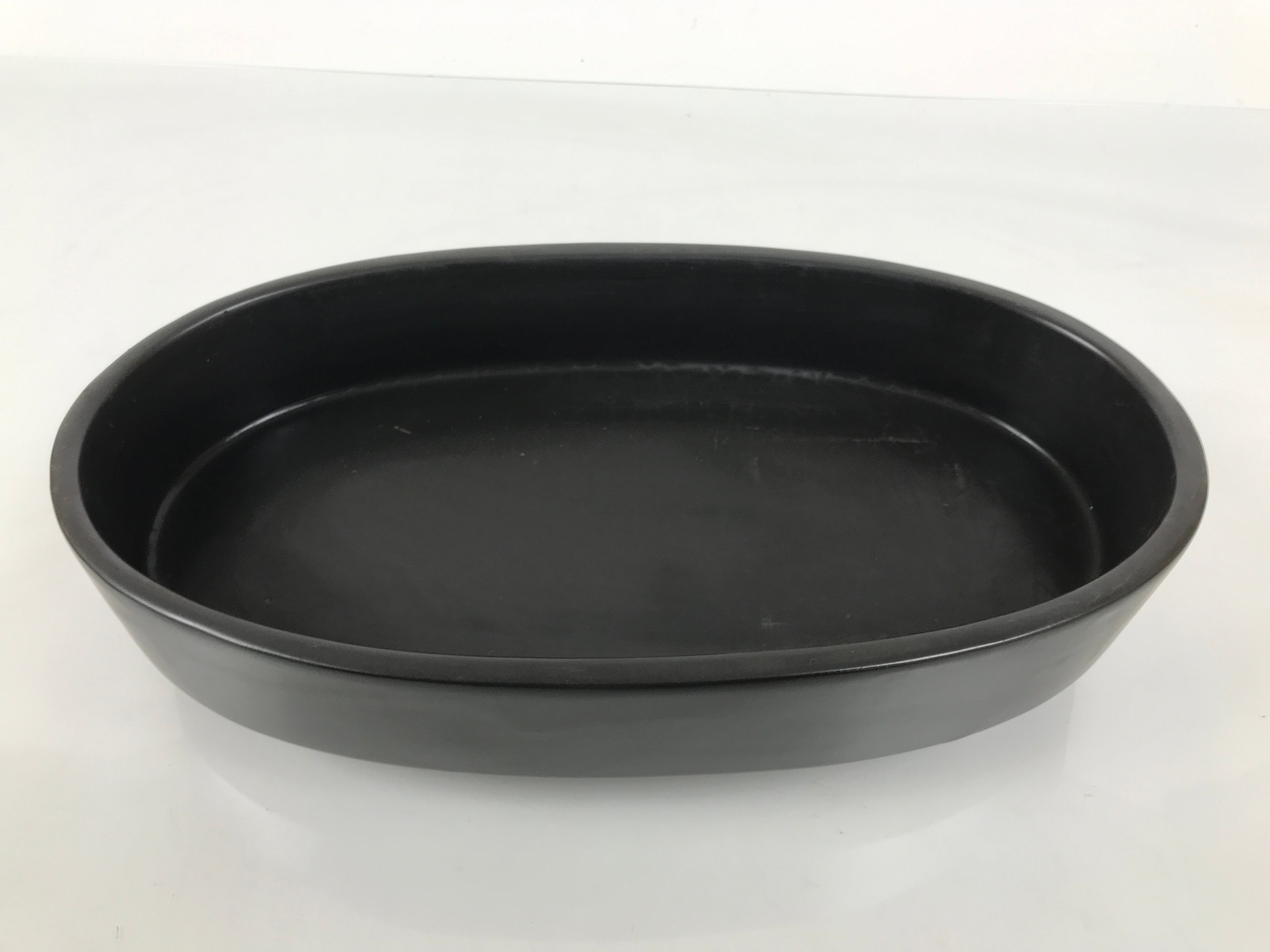 Japanese Ceramic Suiban Flower Vase Pottery Ikebana Accessory Black Oval Y560