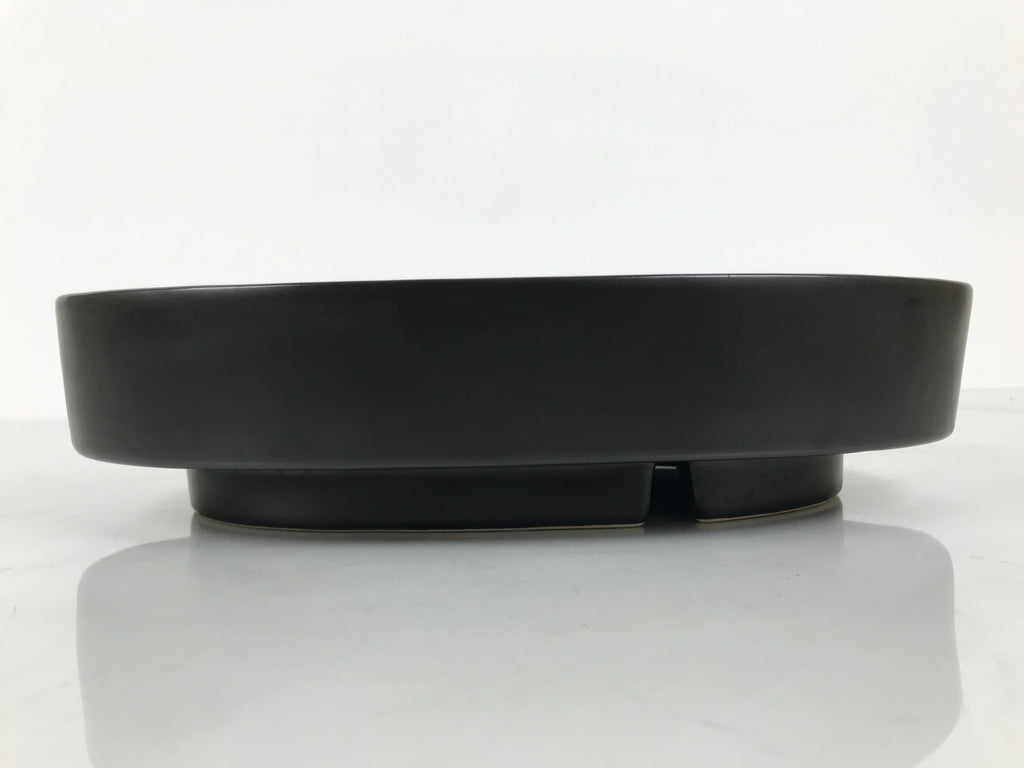 Japanese Ceramic Suiban Flower Vase Pottery Ikebana Accessory Black Oval Y560