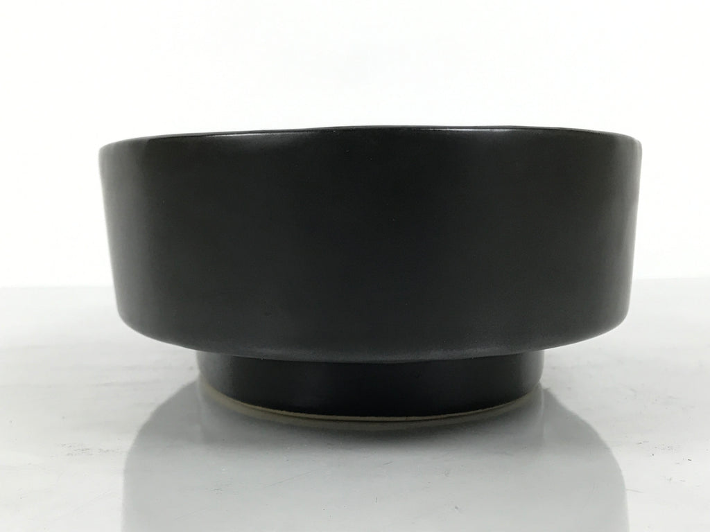 Japanese Ceramic Suiban Flower Vase Pottery Ikebana Accessory Black Oval Y560