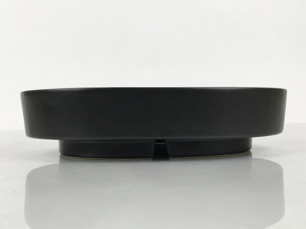 Japanese Ceramic Suiban Flower Vase Pottery Ikebana Accessory Black Oval Y560
