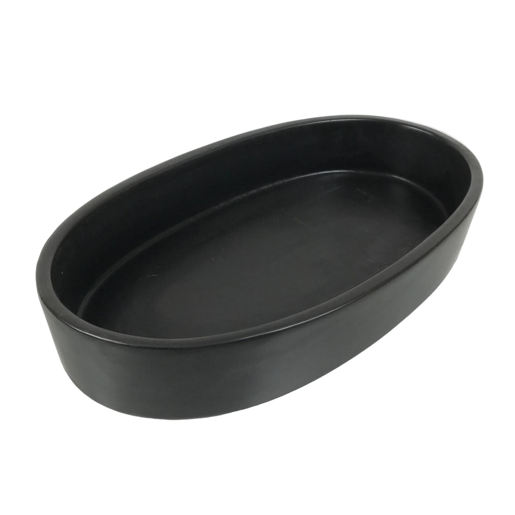 Japanese Ceramic Suiban Flower Vase Pottery Ikebana Accessory Black Oval Y560