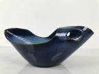 Japanese Ceramic Suiban Flower Vase Pottery Ikebana Accessory Blue Abstract Y532