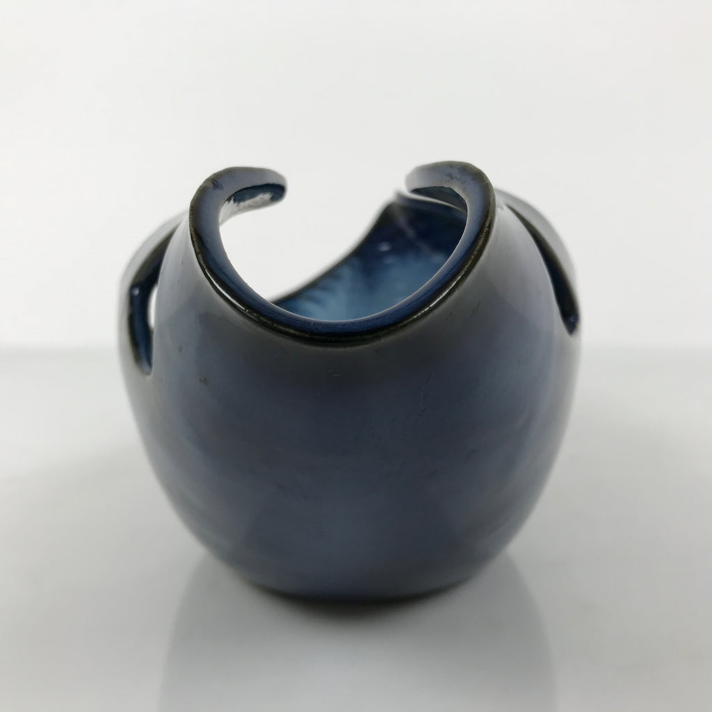 Japanese Ceramic Suiban Flower Vase Pottery Ikebana Accessory Blue Abstract Y532