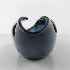 Japanese Ceramic Suiban Flower Vase Pottery Ikebana Accessory Blue Abstract Y532