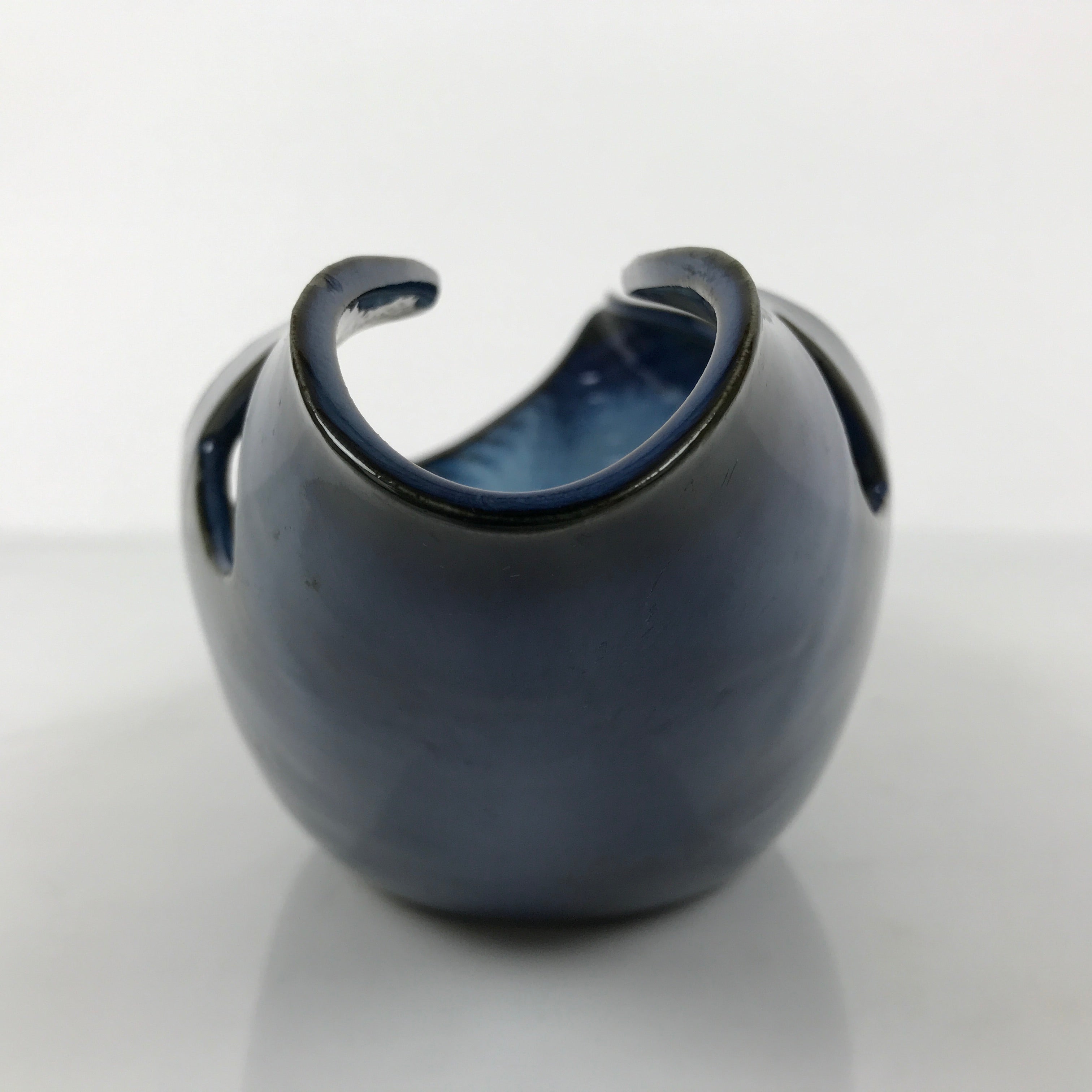 Japanese Ceramic Suiban Flower Vase Pottery Ikebana Accessory Blue Abstract Y532