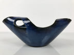 Japanese Ceramic Suiban Flower Vase Pottery Ikebana Accessory Blue Abstract Y532