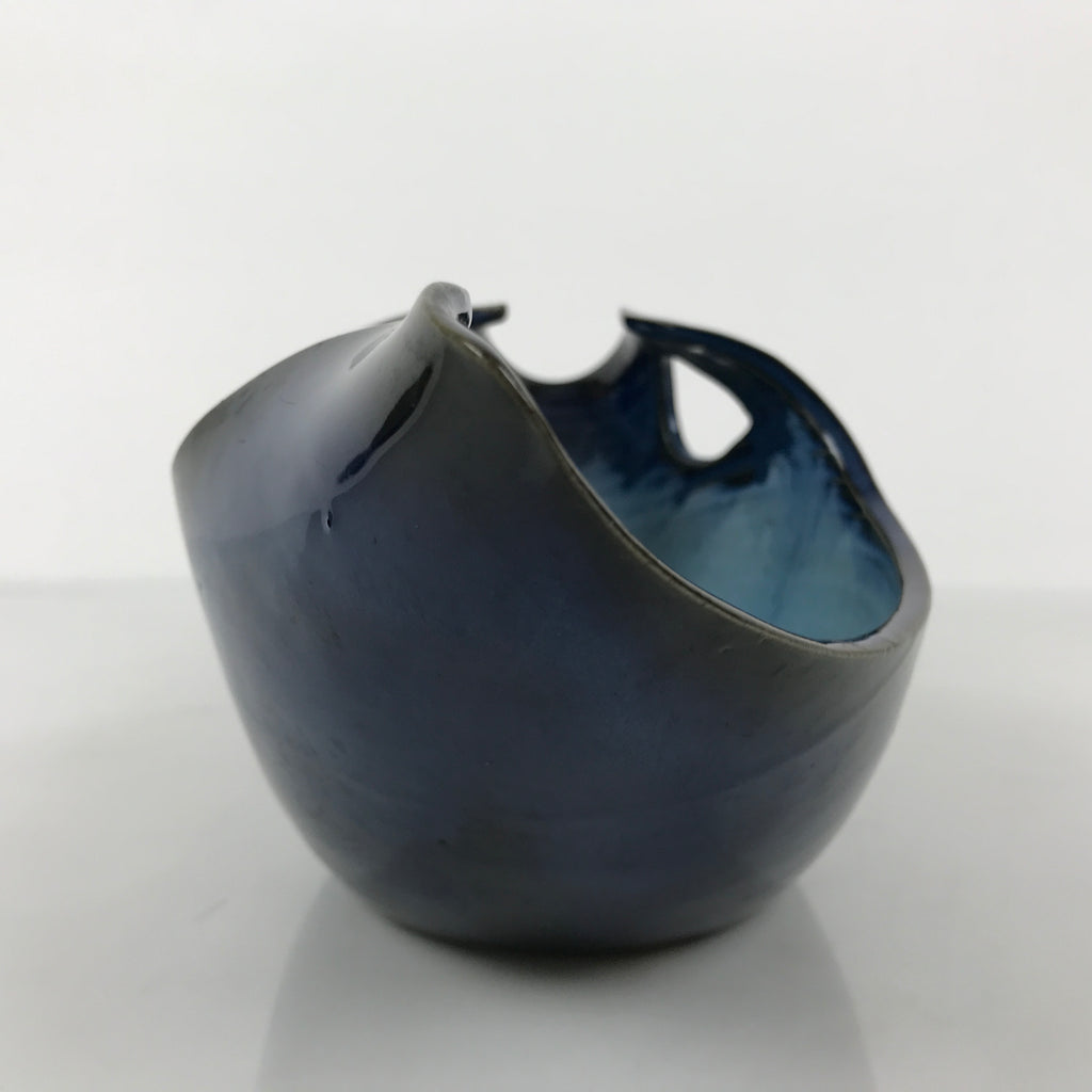 Japanese Ceramic Suiban Flower Vase Pottery Ikebana Accessory Blue Abstract Y532