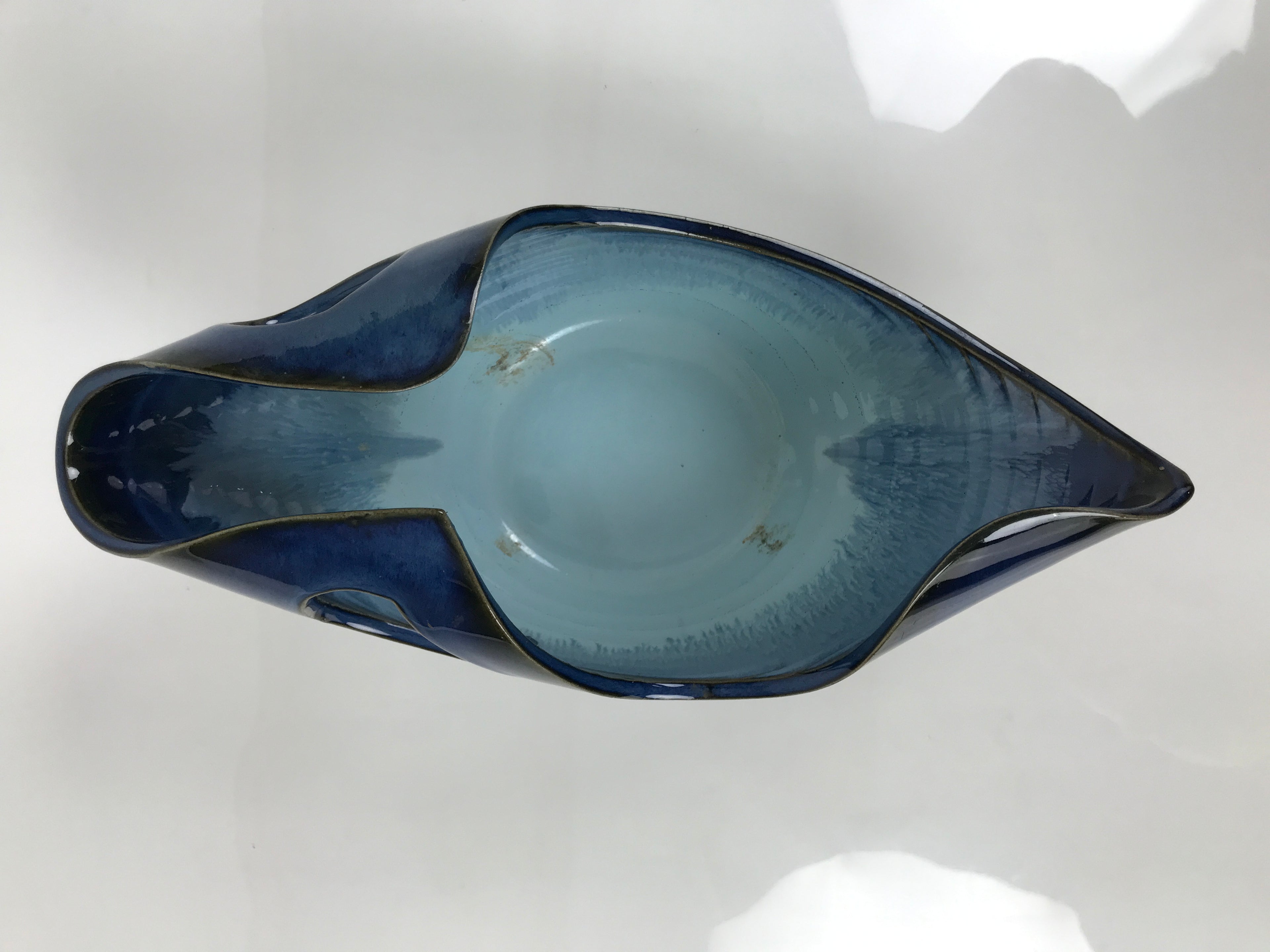Japanese Ceramic Suiban Flower Vase Pottery Ikebana Accessory Blue Abstract Y532
