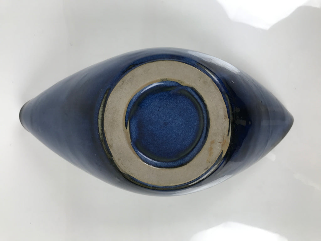 Japanese Ceramic Suiban Flower Vase Pottery Ikebana Accessory Blue Abstract Y532