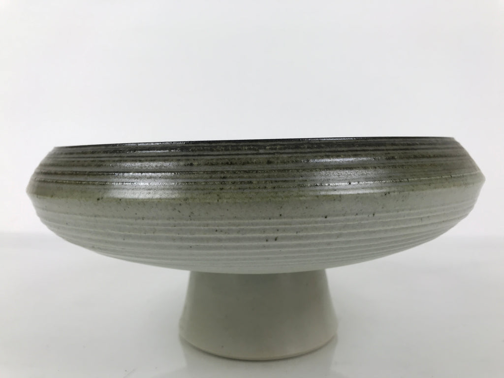 Japanese Ceramic Suiban Flower Vase Pottery Ikebana Arrangement Gray Blue Y526