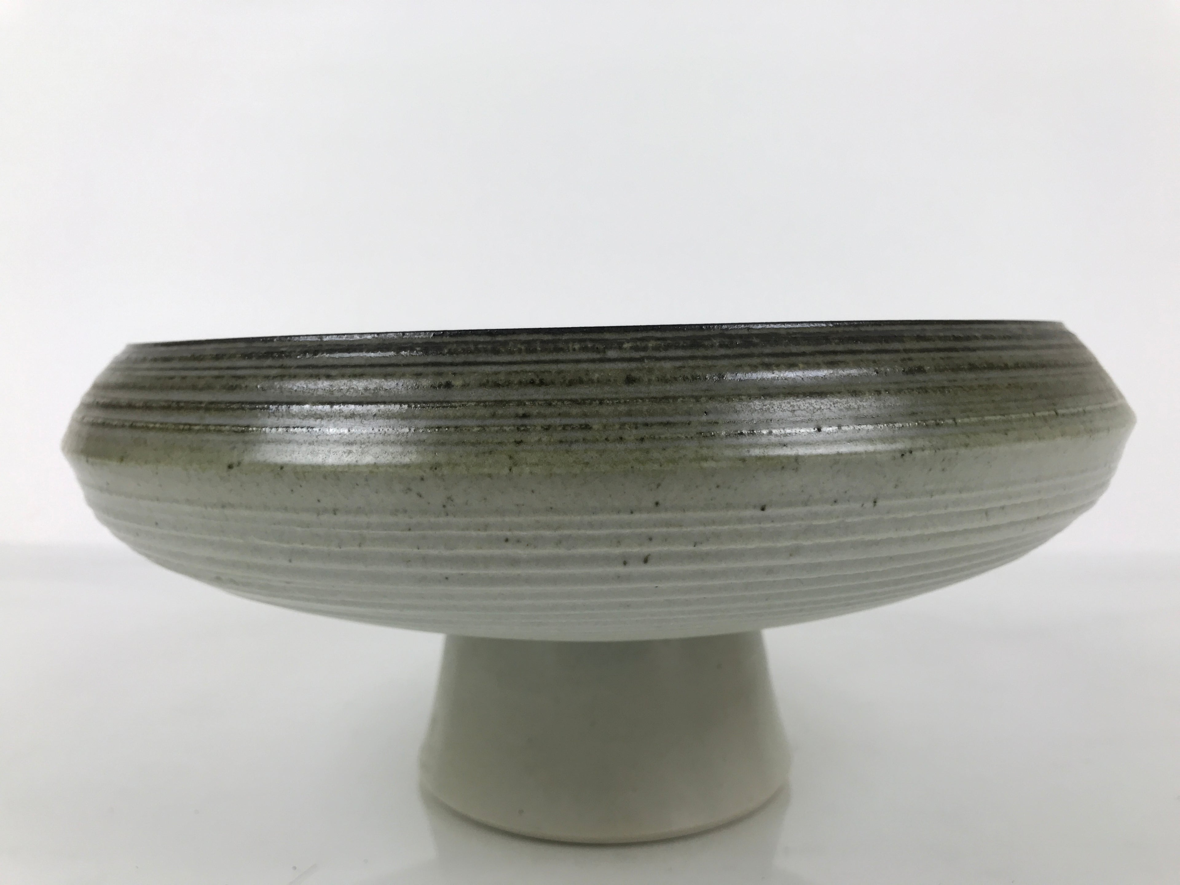 Japanese Ceramic Suiban Flower Vase Pottery Ikebana Arrangement Gray Blue Y526
