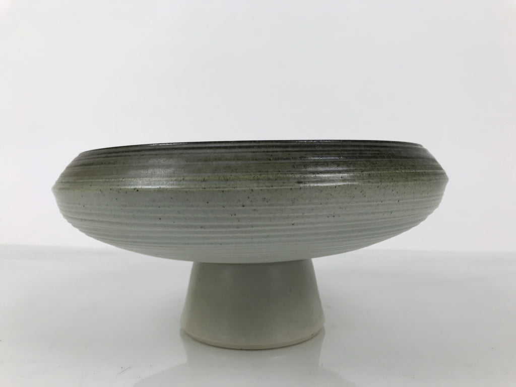 Japanese Ceramic Suiban Flower Vase Pottery Ikebana Arrangement Gray Blue Y526