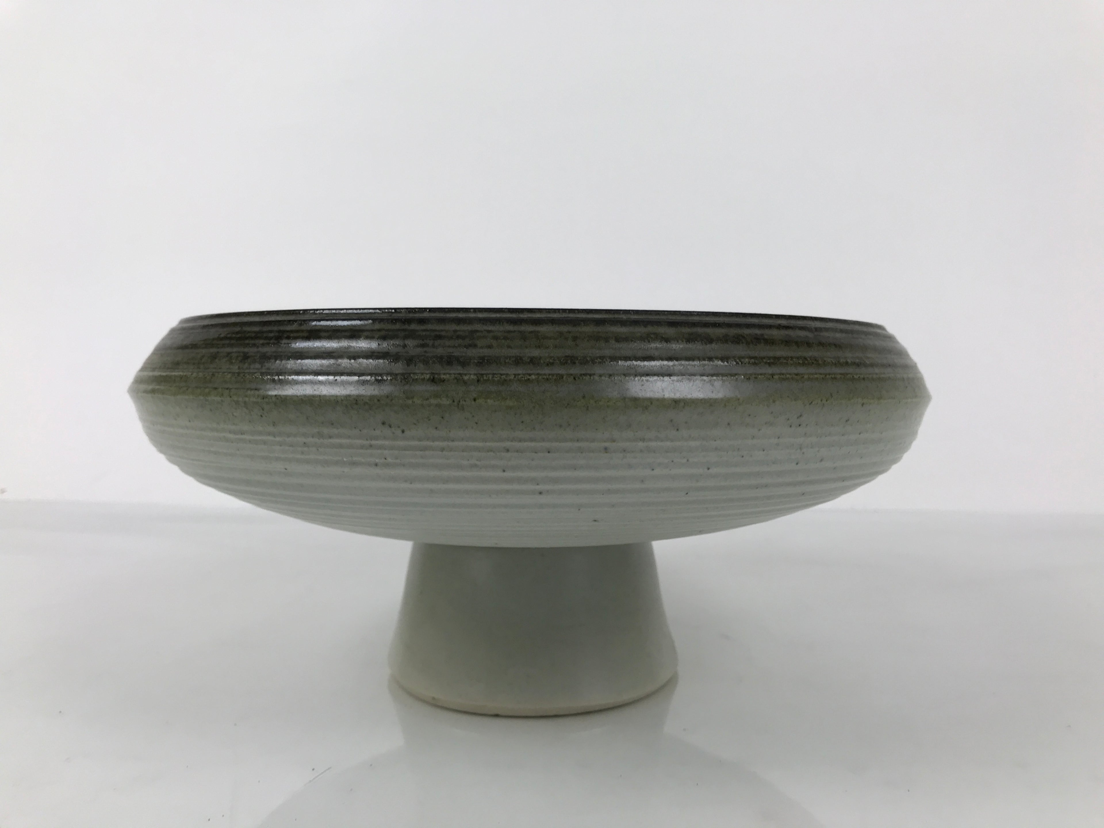 Japanese Ceramic Suiban Flower Vase Pottery Ikebana Arrangement Gray Blue Y526
