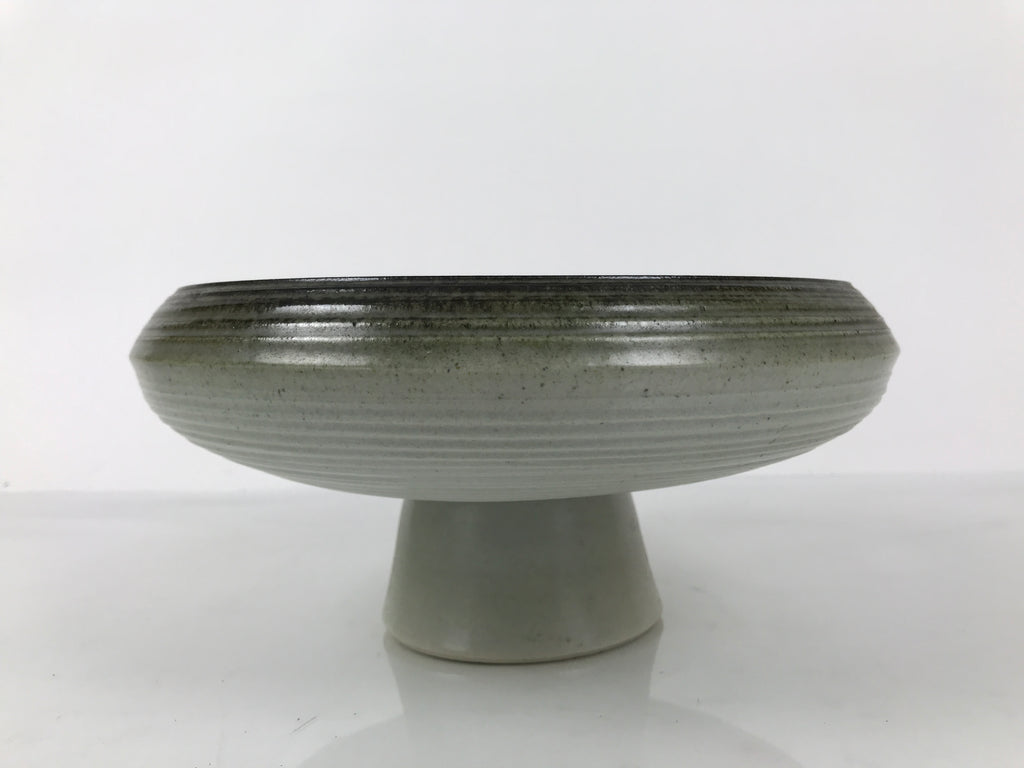 Japanese Ceramic Suiban Flower Vase Pottery Ikebana Arrangement Gray Blue Y526