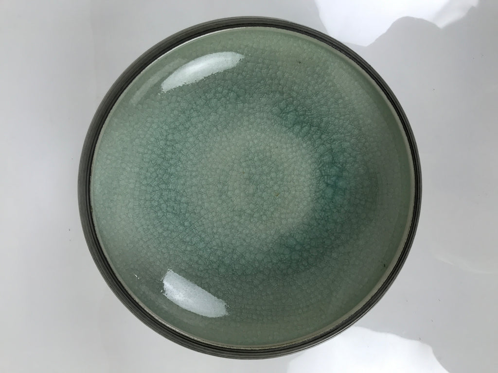 Japanese Ceramic Suiban Flower Vase Pottery Ikebana Arrangement Gray Blue Y526