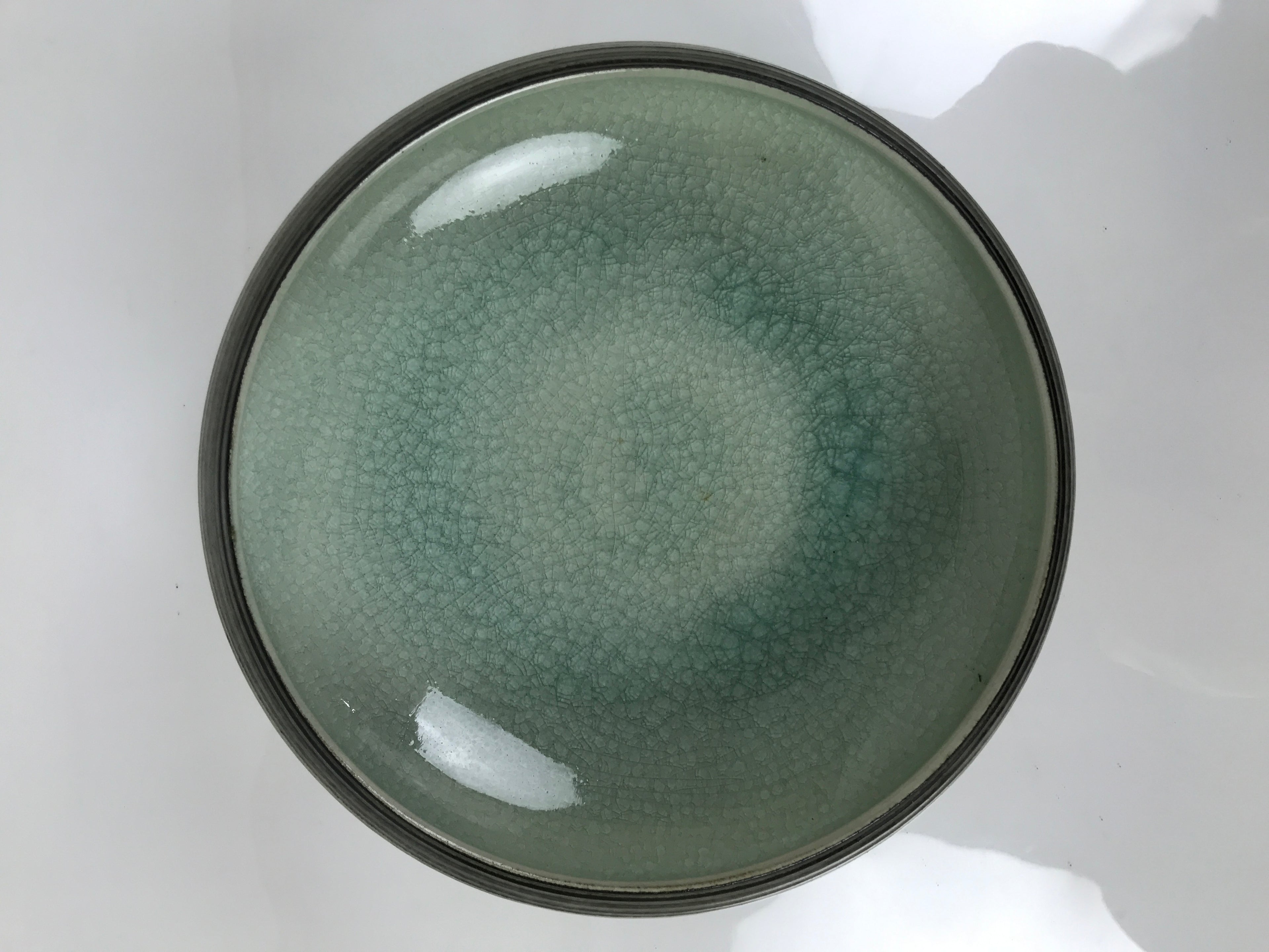Japanese Ceramic Suiban Flower Vase Pottery Ikebana Arrangement Gray Blue Y526