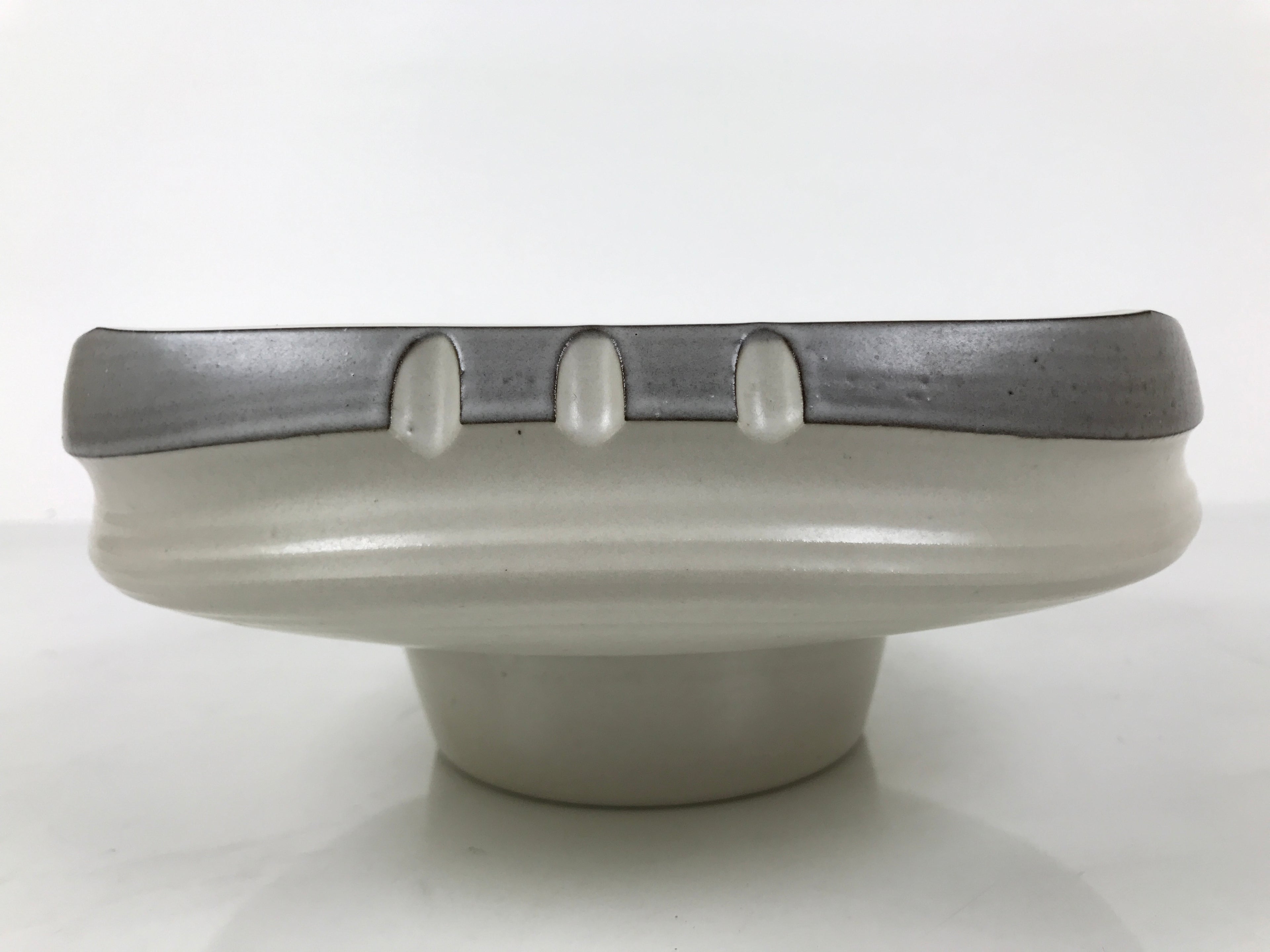 Japanese Ceramic Suiban Flower Vase Pottery Ikebana Arrangement Gray White Y521