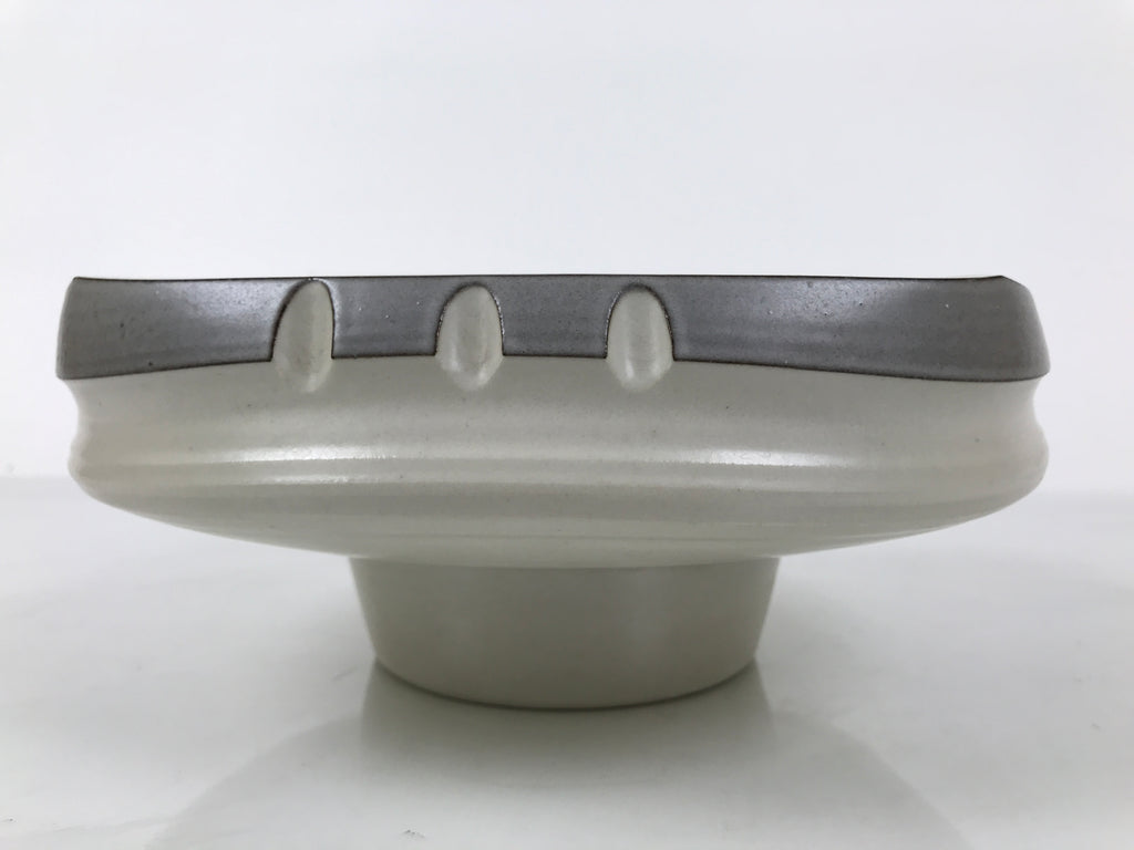 Japanese Ceramic Suiban Flower Vase Pottery Ikebana Arrangement Gray White Y521