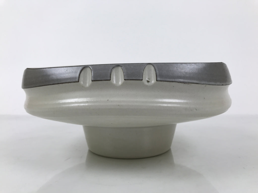 Japanese Ceramic Suiban Flower Vase Pottery Ikebana Arrangement Gray White Y521