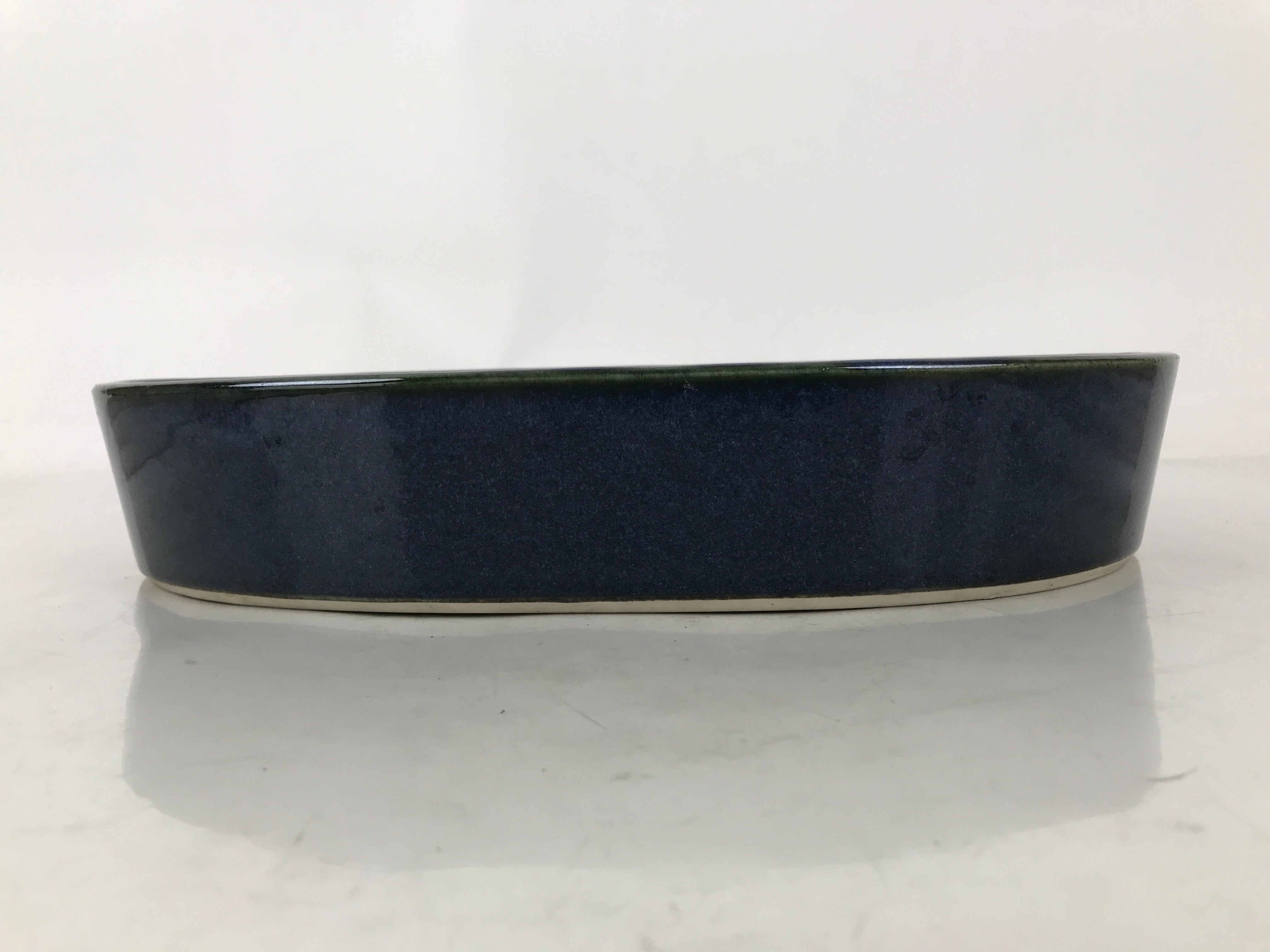 Japanese Ceramic Suiban Flower Vase Pottery Ikebana Arrangement Oval Blue Y408