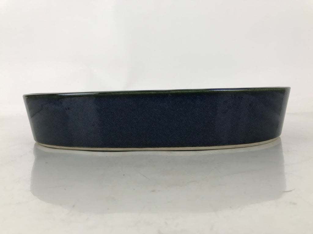 Japanese Ceramic Suiban Flower Vase Pottery Ikebana Arrangement Oval Blue Y408