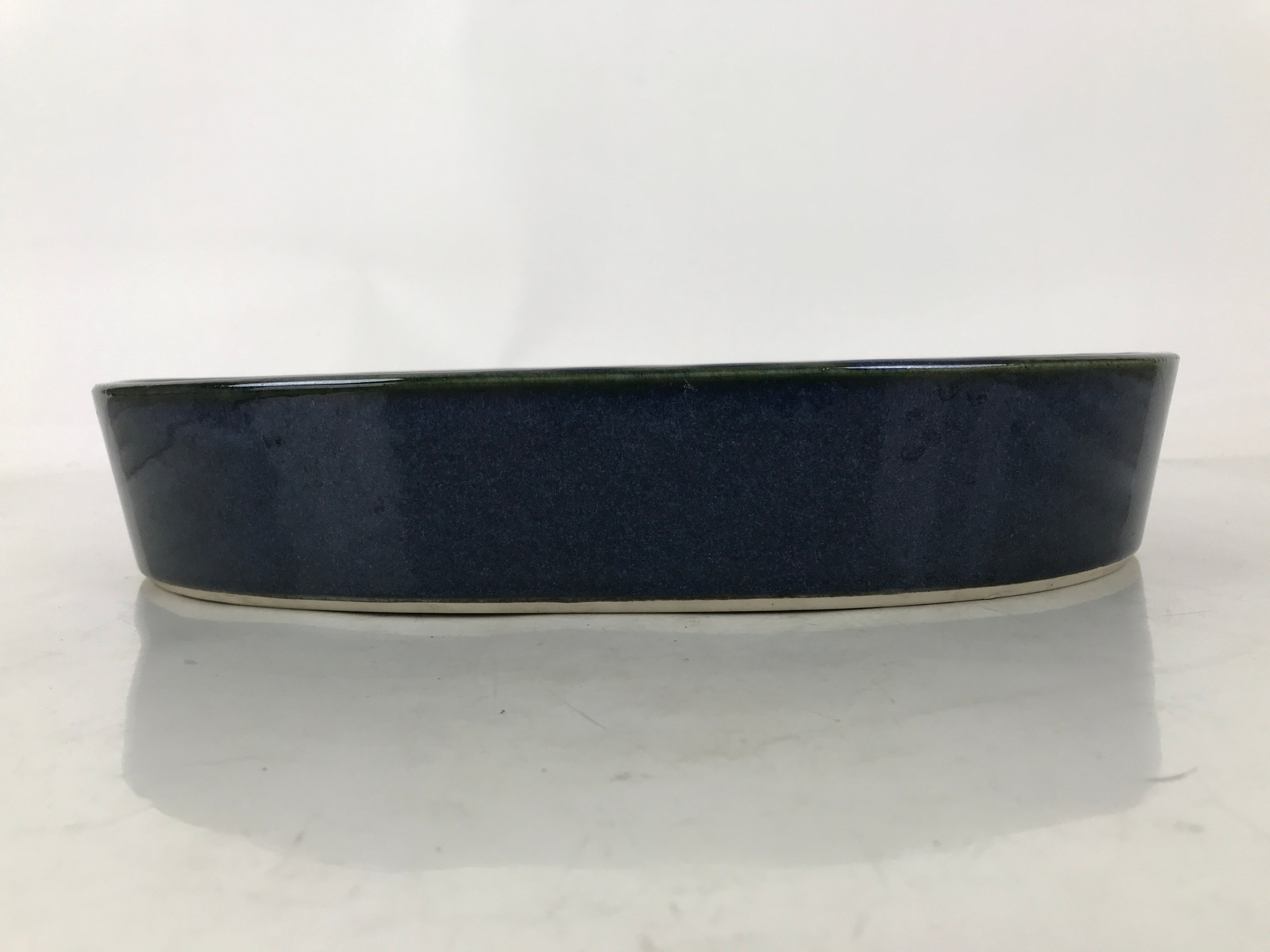 Japanese Ceramic Suiban Flower Vase Pottery Ikebana Arrangement Oval Blue Y408