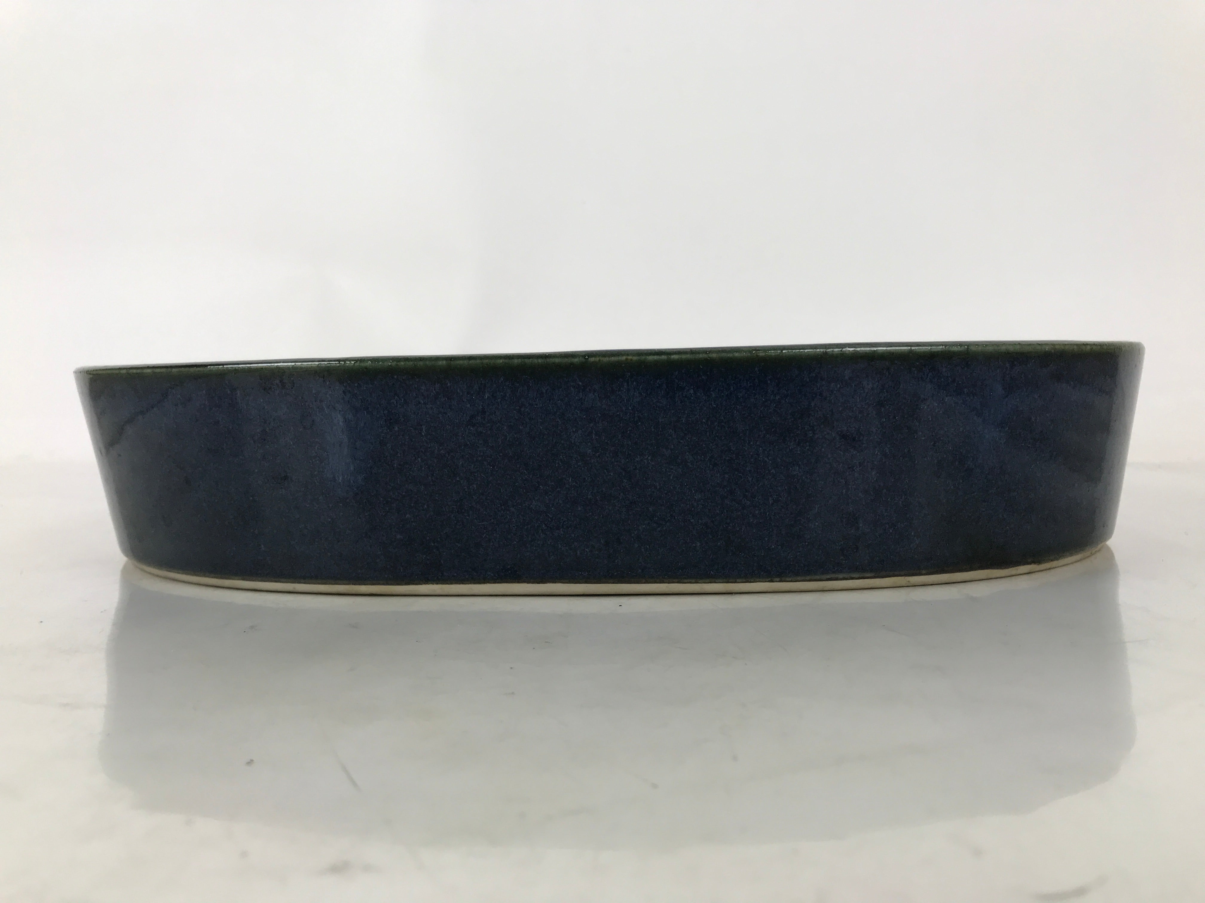 Japanese Ceramic Suiban Flower Vase Pottery Ikebana Arrangement Oval Blue Y408