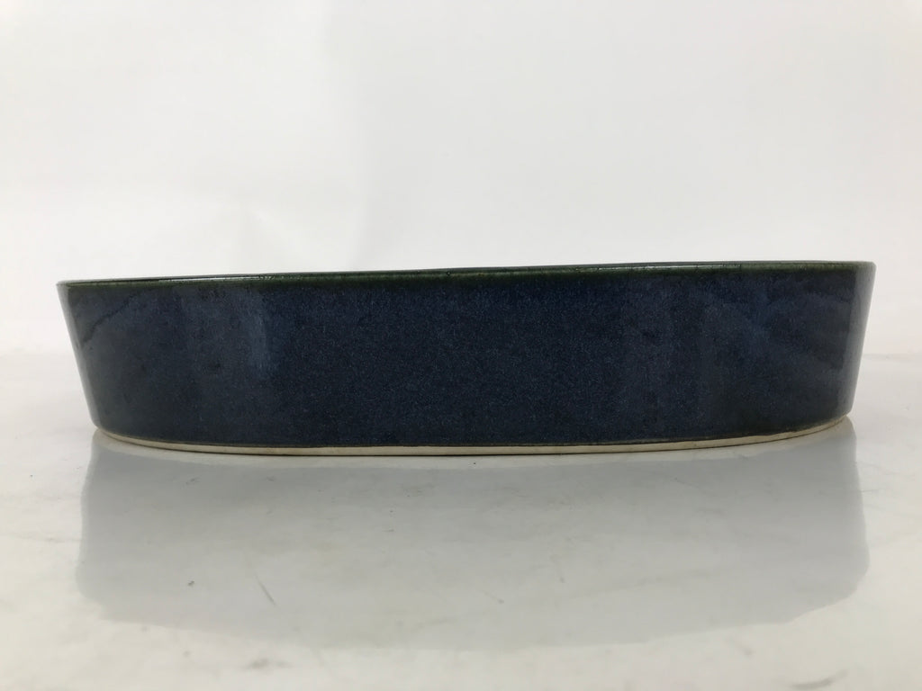 Japanese Ceramic Suiban Flower Vase Pottery Ikebana Arrangement Oval Blue Y408