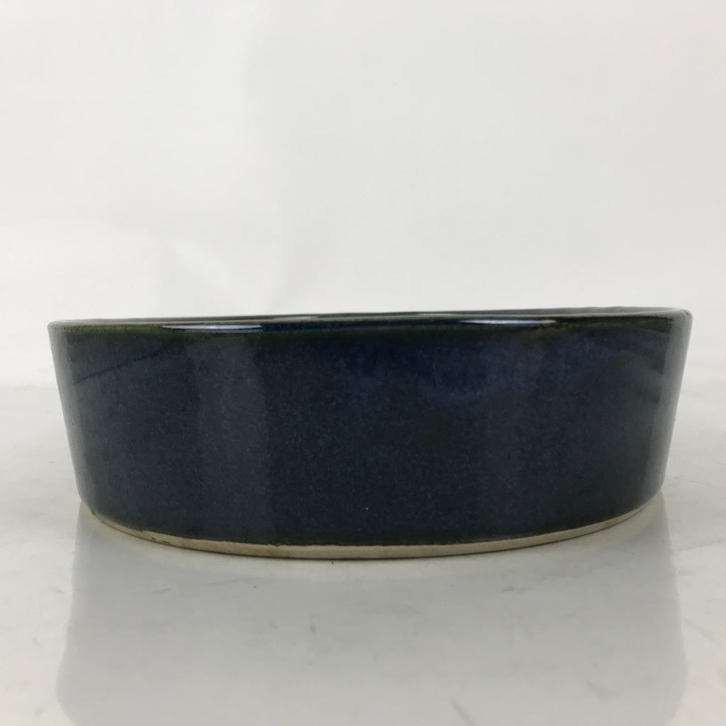 Japanese Ceramic Suiban Flower Vase Pottery Ikebana Arrangement Oval Blue Y408