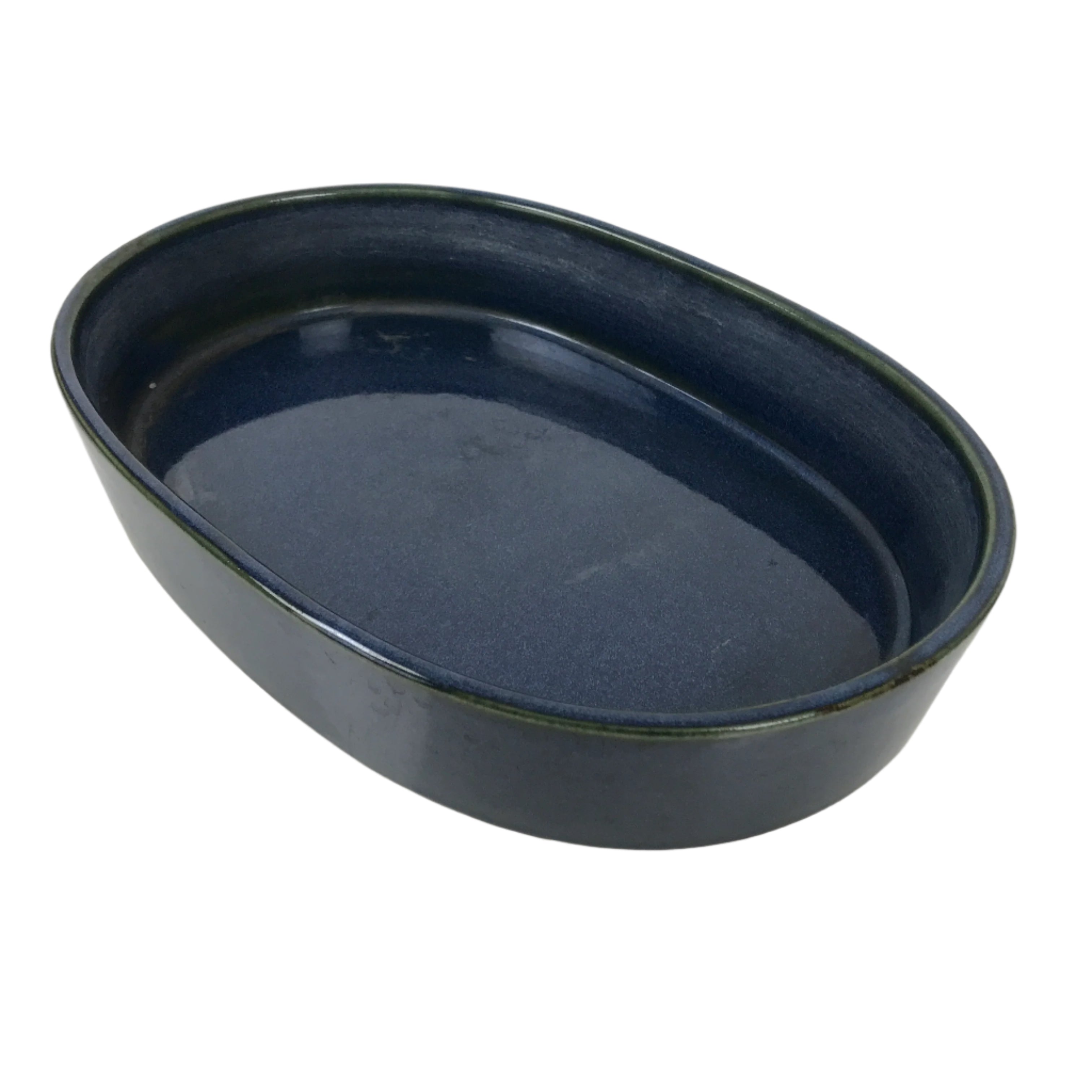 Japanese Ceramic Suiban Flower Vase Pottery Ikebana Arrangement Oval Blue Y408