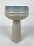 Japanese Ceramic Suiban Flower Vase Pottery Ikebana Arrangement White Blue Y528