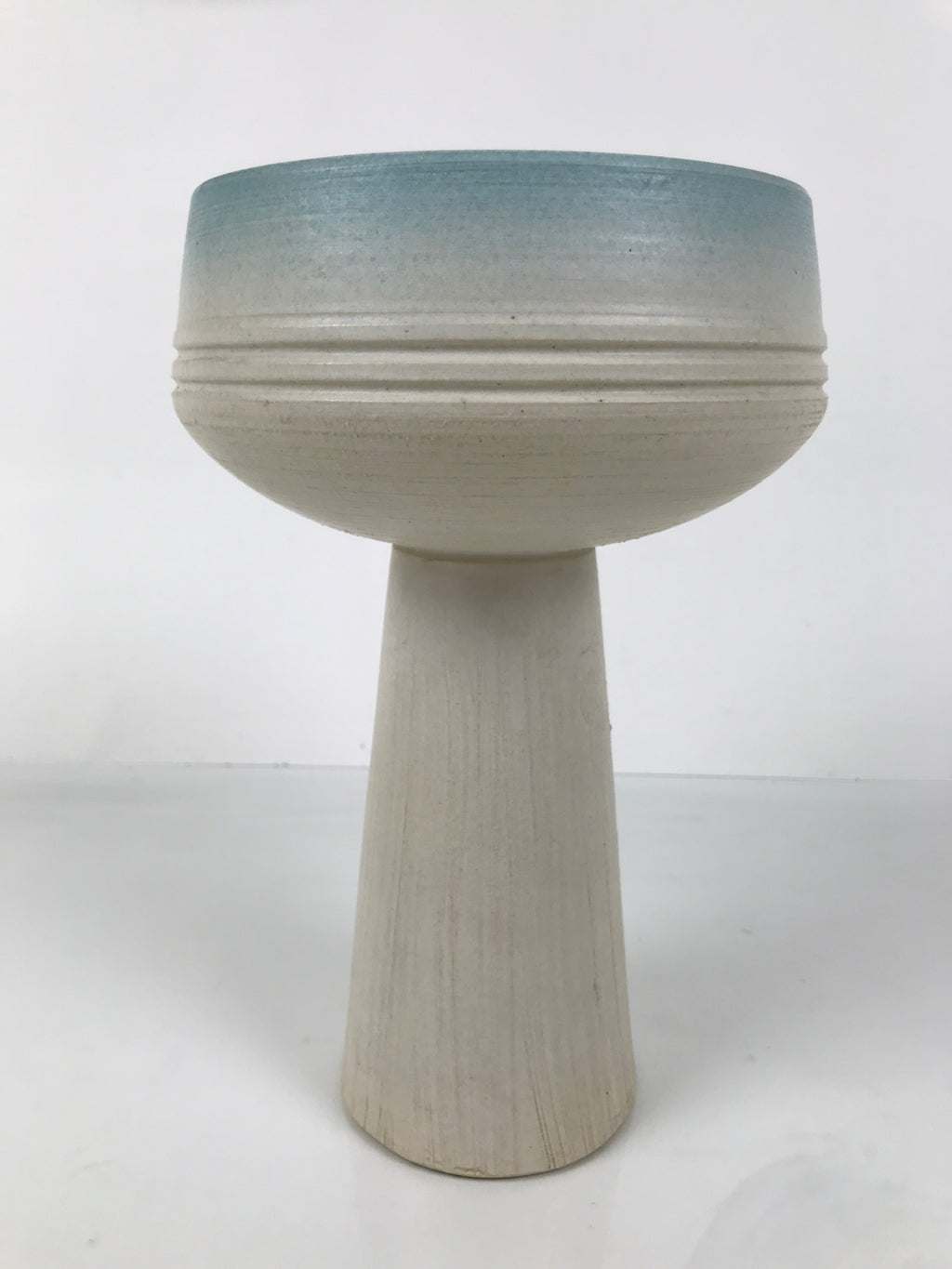 Japanese Ceramic Suiban Flower Vase Pottery Ikebana Arrangement White Blue Y528